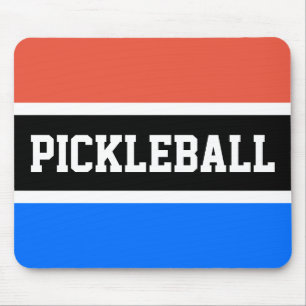 Sporty PICKLEBALL Orange Sky Blue Black Stripes Mouse Pad