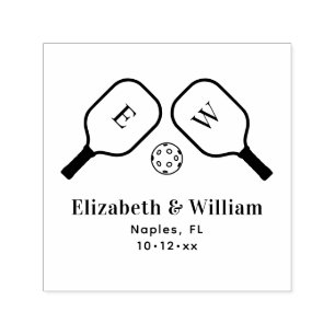 Sporty Pickleball Paddles and Ball Couple Wedding Self-inking Stamp