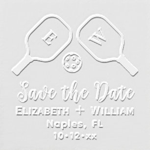 Sporty Pickleball Paddles and Ball Save the Date Embosser
