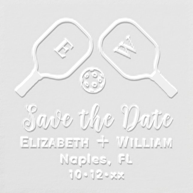 Sporty Pickleball Paddles and Ball Save the Date Embosser (Design)