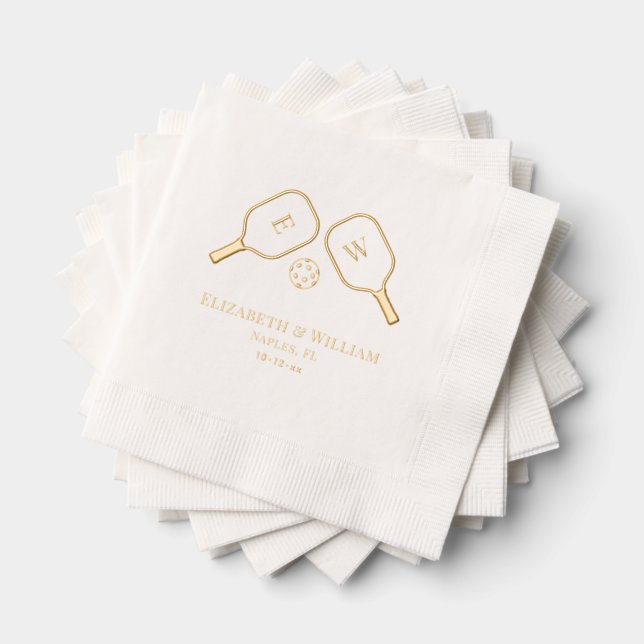 Sporty Pickleball Paddles Wedding Couple Foil Napkins (Insitu (Stacked))
