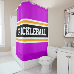Sporty PICKLEBALL Pink Black Orange Racing Stripes Shower Curtain