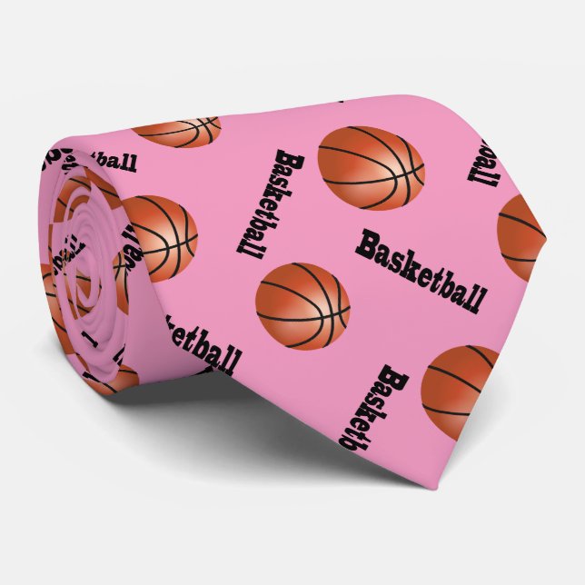 Sporty Pink Background | Basketball Neck Tie (Rolled)