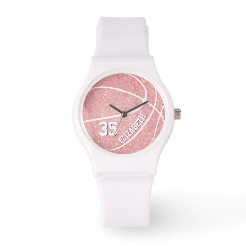 sporty pink girls' basketball personalized watch