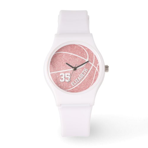 sporty pink girls basketball personalized watch