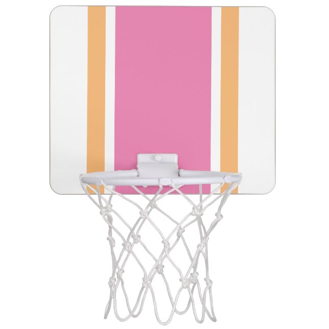 Sporty Pink Light Peach Racing Stripes On White Mini Basketball Hoop (Front)