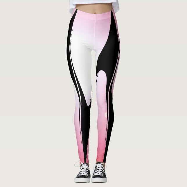 Sporty Pink Modern Tech Chic Fashion Sports Leggings (Front)