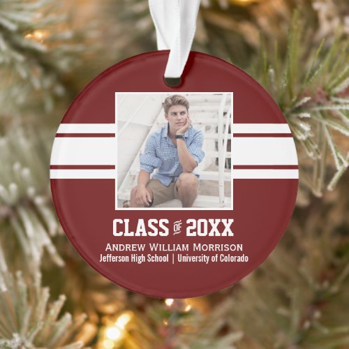 Sporty Prep Graduation Photo Class of 20XX Ornament