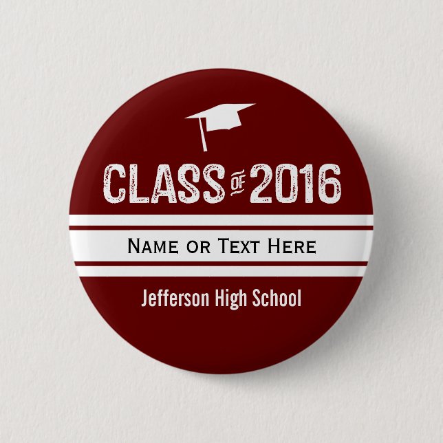 Sporty Prep Stripe Graduation Cap Class of 2016 Pinback Button (Front)