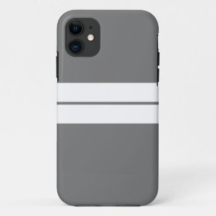 Sporty Professional Gray Twin White Racing Stripes iPhone 11 Case