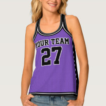 Sporty Purple Black Outines Varsity Basketball Tank Top