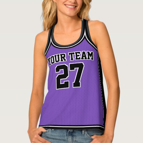 Sporty Purple Black Outines Varsity Basketball Tank Top