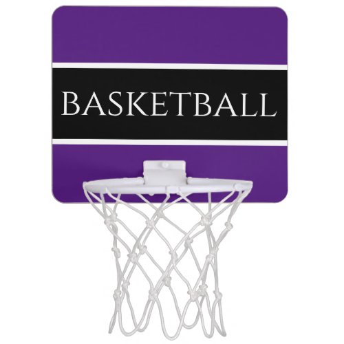 Sporty Purple Black White Stripes BASKETBALL Text Mini Basketball Hoop