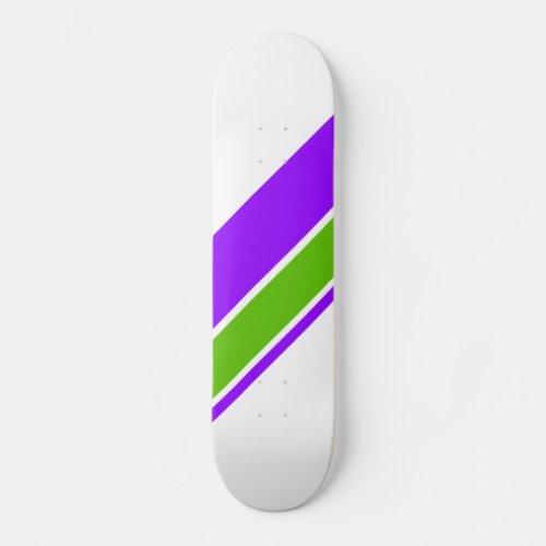 Sporty Purple Lime Green Racing Stripes On White  Skateboard