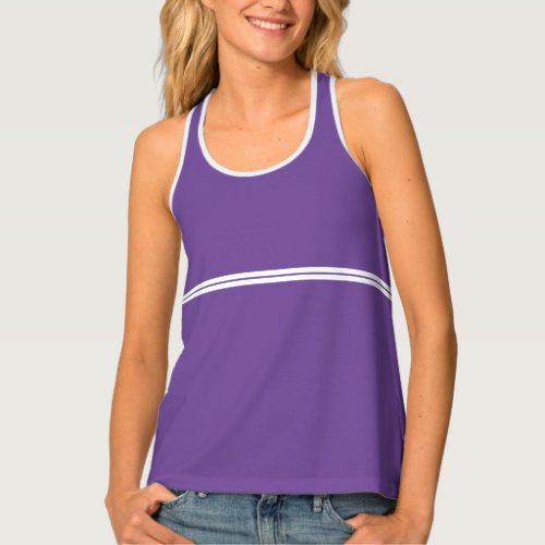 Sporty Purple Twin Horizontal White Racing Stripes Tank Top