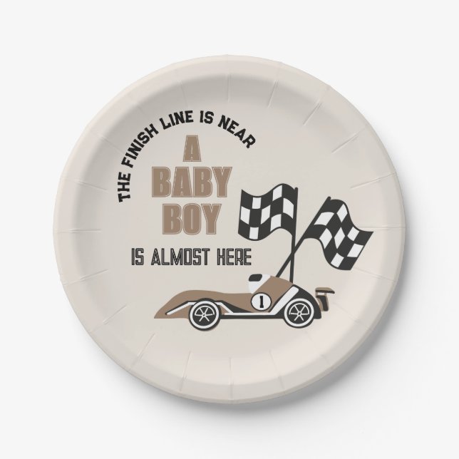 Sporty Race Car Boy Baby Shower Paper Plates (Front)