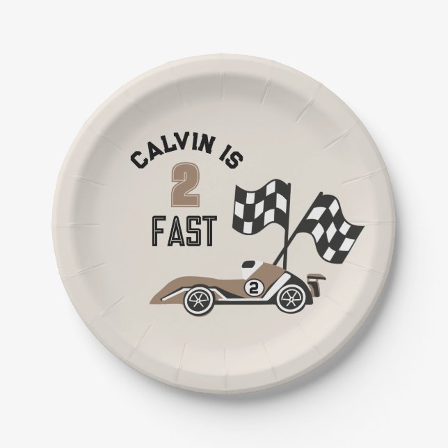 Sporty Race Car Boys Two Fast Birthday Party  Paper Plates (Front)
