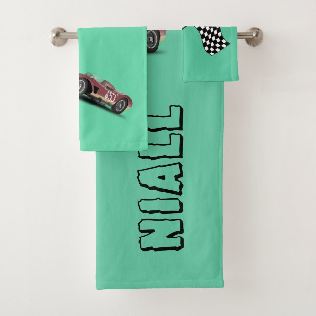 Sporty Race Car Personalized Bath Towel Set (Insitu)