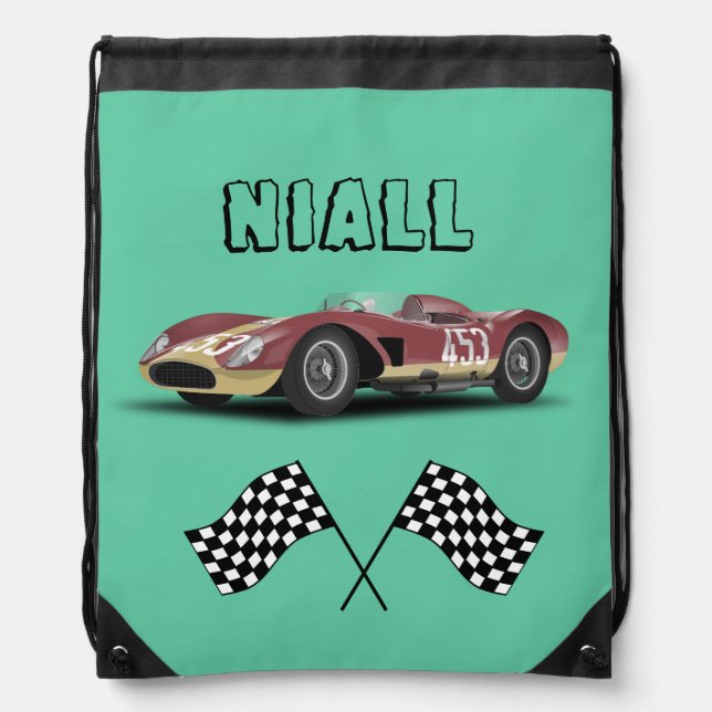 Sporty Race Car Personalized Drawstring Bag (Front)