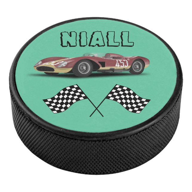 Sporty Race Car Personalized Hockey Puck (3/4)