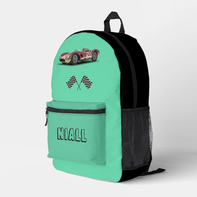 Sporty Race Car  Personalized Printed Backpack (Back Corner Right)
