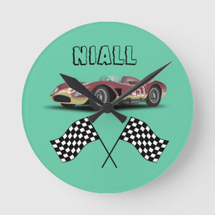 Sporty Race Car Personalized Round Clock