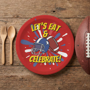 Sporty Red American Football Helmet Birthday Paper Plates