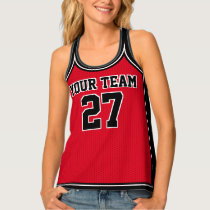Sporty Red Black Outines Varsity Basketball Tank Top