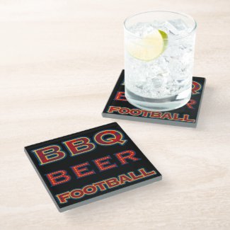 Sporty Red Blue Gold BBQ Beer Football Lettering  Glass Coaster