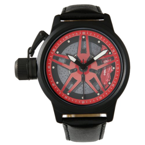 Sporty Red Wheels Rims Racing Design Watch