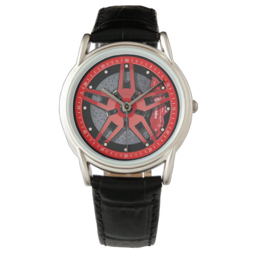 Sporty Red Wheels Rims Racing Design Watch