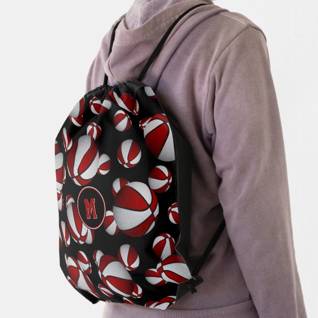 sporty red white basketballs pattern drawstring bag (Insitu)