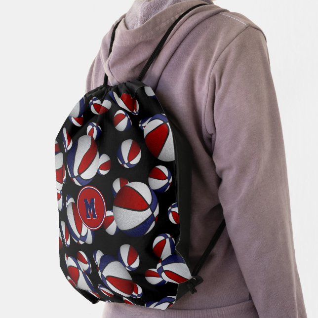 sporty red white blue basketballs pattern drawstring bag (Insitu)