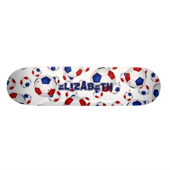 sporty red white blue soccer balls custom name skateboard