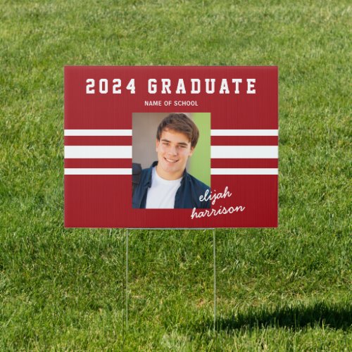 Sporty Red  White Custom Photo Graduation Yard Sign