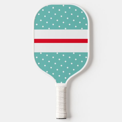 Sporty Red White Racing Stripes Dots On Aqua Teal Pickleball Paddle