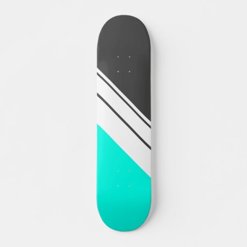 Sporty Retro Black Aqua Diagonal White Stripes Skateboard