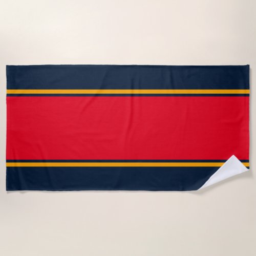 Sporty Retro Bright Red Navy Blue Racing Stripes Beach Towel