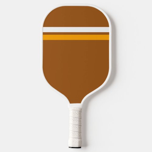 Sporty Retro Brown White Yellow Accent Stripes Pickleball Paddle