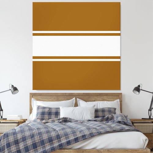 Sporty Retro Golden Brown White Racing Stripes Canvas Print