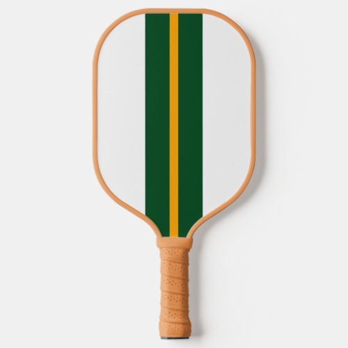 Sporty Retro Green Yellow Racing Stripes On White Pickleball Paddle