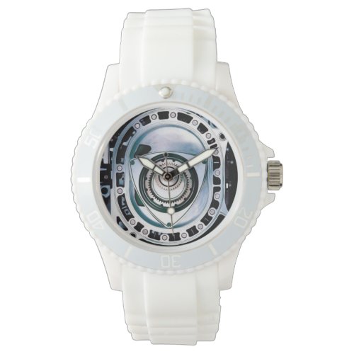 Sporty Rotary Engine Watch White Silicone Strap Wristwatch