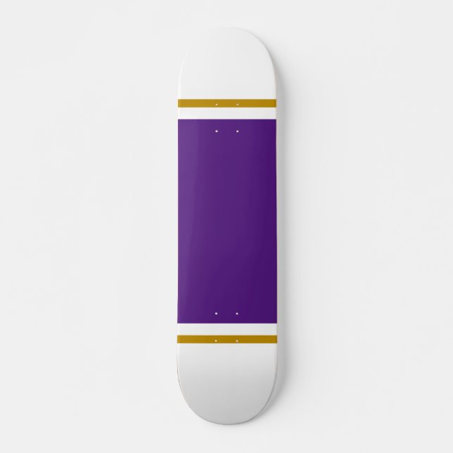 Sporty Royal Purple Brown Racing Stripes On White Skateboard (Front)