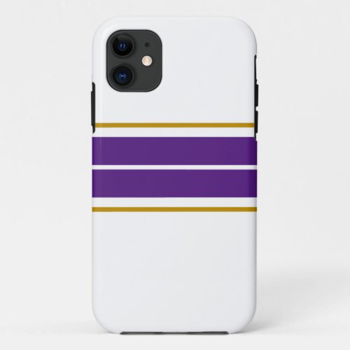 Sporty Royal Purple Twin Racing Stripes On White iPhone 11 Case