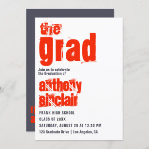 Sporty Scarlet and Gray Typography Grad Photo Invitation