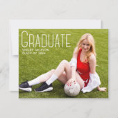 Sporty Script Overlay Graduate Photo Graduation Announcement (Front)