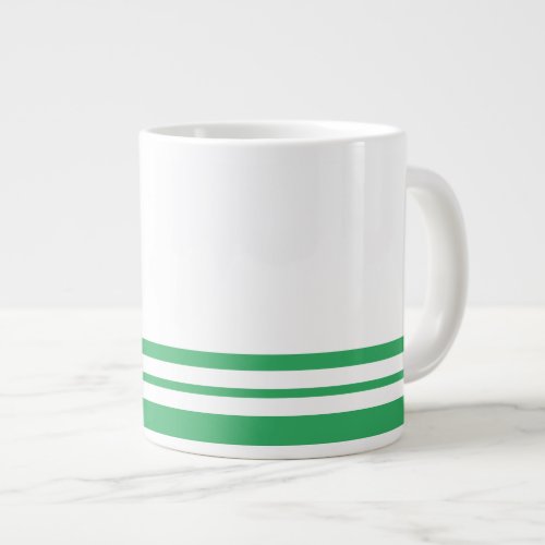 Sporty Sea Green White Two Bold Bottom Stripes Giant Coffee Mug