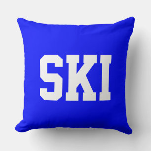 Sporty SKI Athletic White Text On Bold Royal Blue Throw Pillow