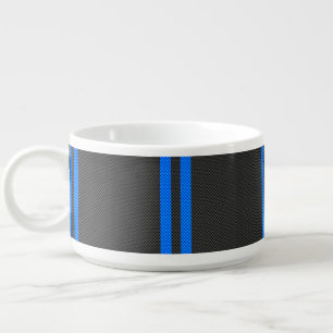 Sporty Sky Blue Carbon Fiber Style Racing Stripes Bowl