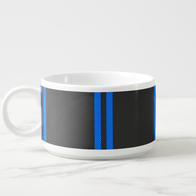 Sporty Sky Blue Carbon Fiber Style Racing Stripes Bowl (Right)